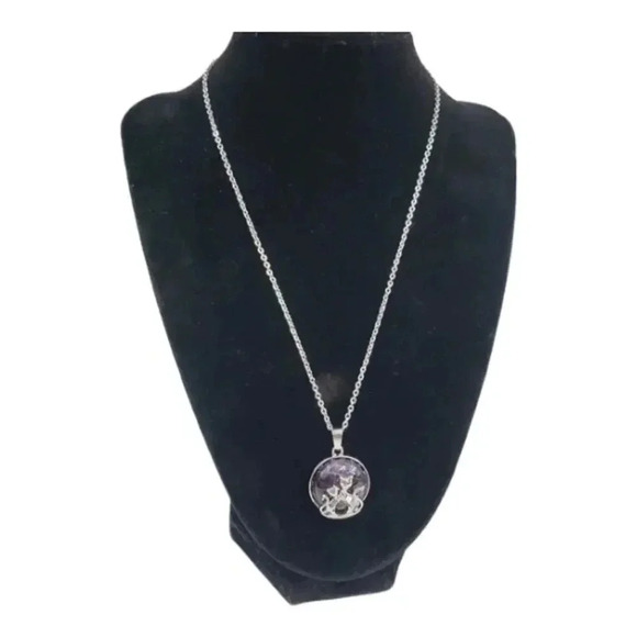 Amethyst Mother and Baby Cat Necklace with Natural Stone Center Stainless Steel - Picture 9 of 9